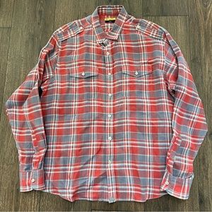 UnTuckIt 100% linen red plaid casual long sleeve button front shirt XL